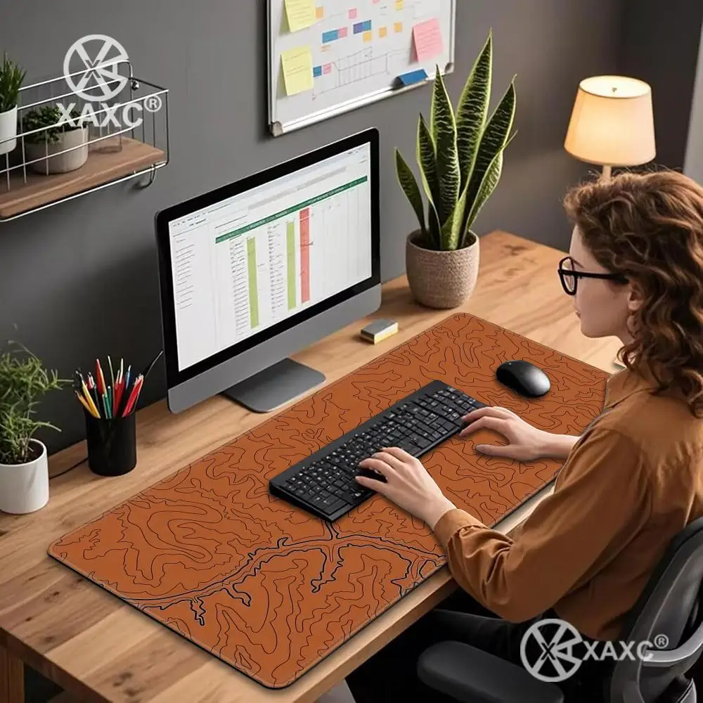Orange Black Line Mouse Pad Non-Slip Wear-Resistant Rubber Bottom With Stitched Edge Keyboard Mat Suitable for Office HYBXXC