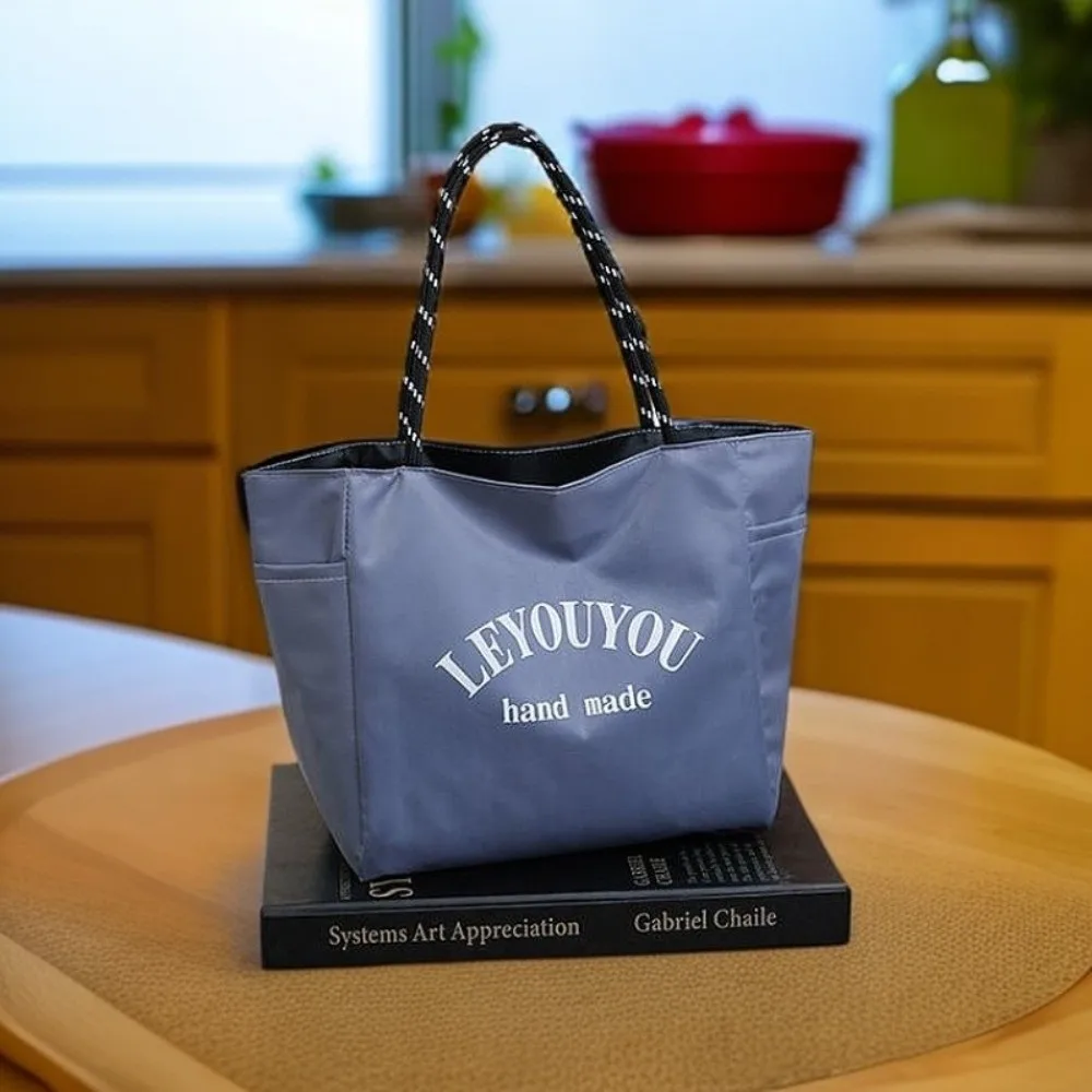 Casual Simple Letter Tote Bag Solid Color Large Capacity Lunch Bag Portable Waterproof Work Commuting Handheld Bag