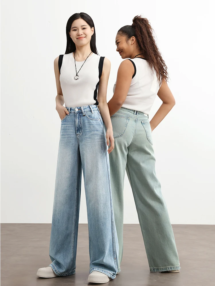 

Summer New Blue Wide Leg Denim Pants Women's Thin Dra Light Color Straight Floor-Length Jeans Casual High Waist Lo...