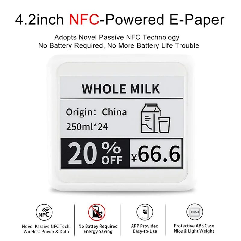 Waveshare 4.2 Inch Wireless NFC-Powered Epaper Eink E Paper E-Ink Display Screen Module For Mobile Android APP, No Battery-N33R
