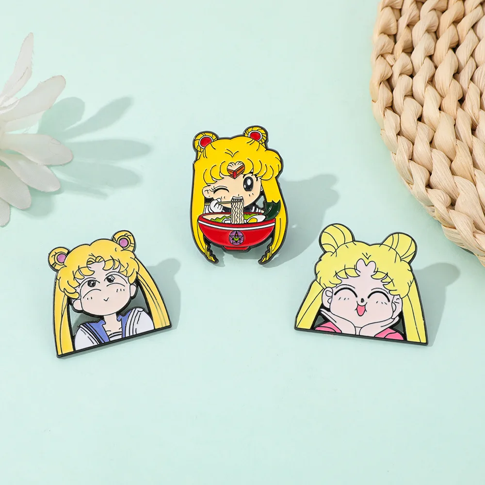 Cartoon Sailor Moon Charakter-Brosche Kreatives Exquisites Emaille-Metall-Abzeichen Schmuck Rucksack Kleidung Accessoires Geschenk für Freunde
