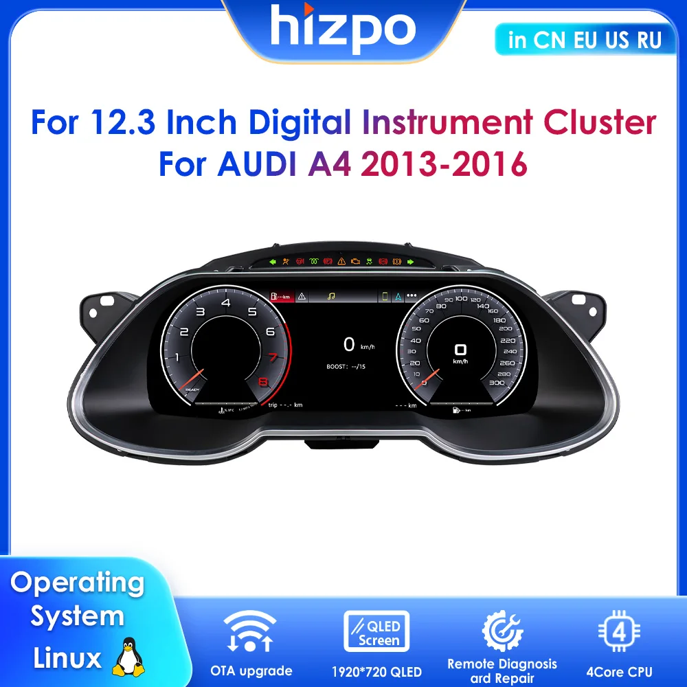 

12.3inch Digital Instrument Cluster Car Dashboard Panels For Audi A4 2013- 2016 Support CarPlay Android Auto HDMI LCD Screen
