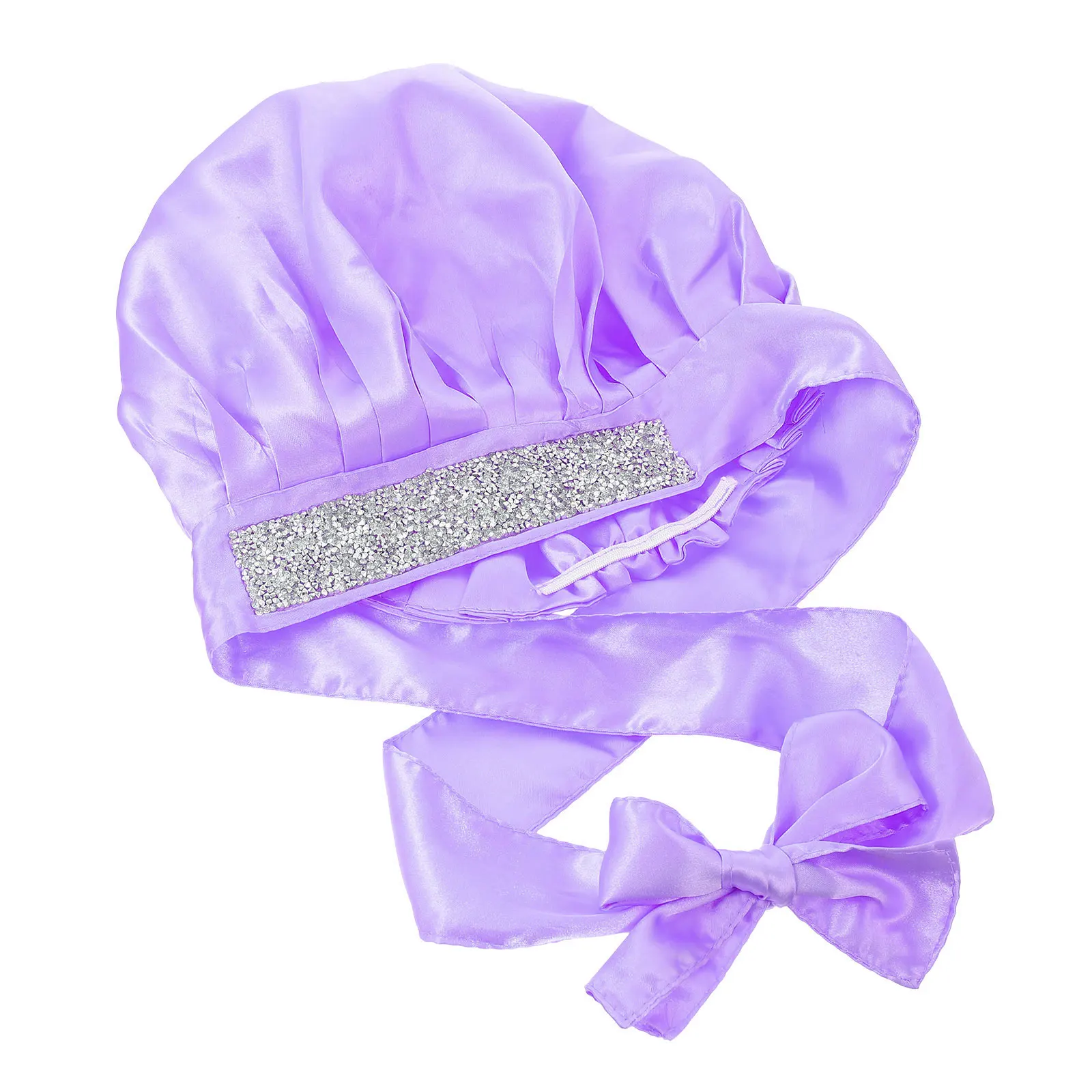 

1pc Sequined Double Layer Bath Cap Satin Polyester Fiber Non Skid Sleeping Hat for Curly Braids Hair Extensions Loose Hair