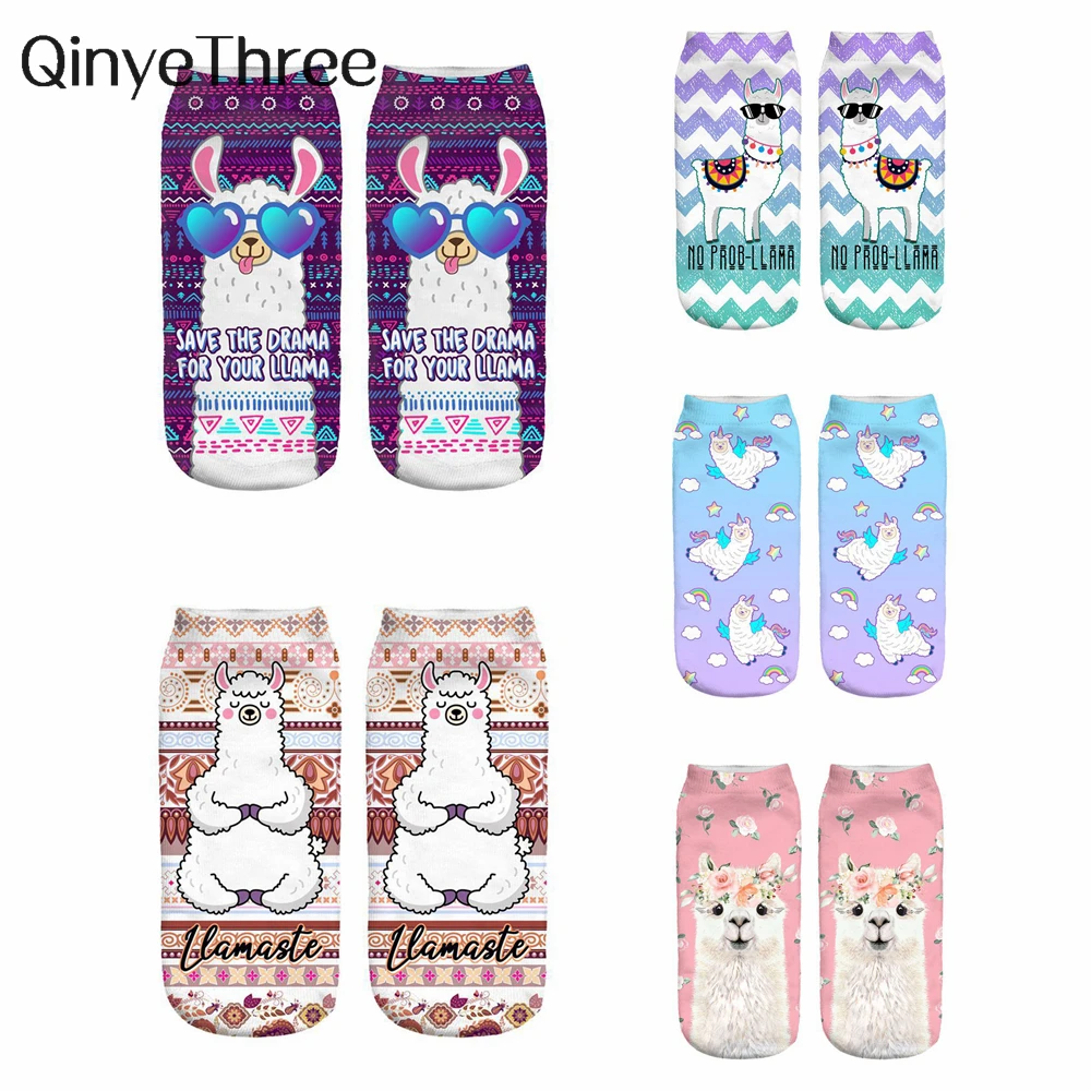 

3D Printing Happy Alpaca Women Socks Unixex Invisible Sokken Magic Cool Sheep Art Novelty Gift Dropship