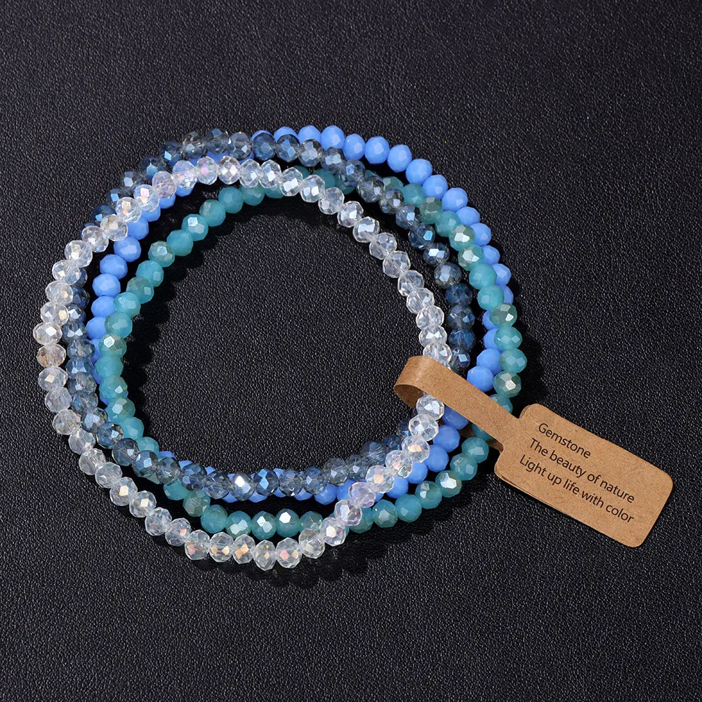 Handmade Women Crystal Beaded Bracelet Set 3x4mm Round Glass Beads Stretch Bracelets Female Girls Boho Bangles Jewelry Gift