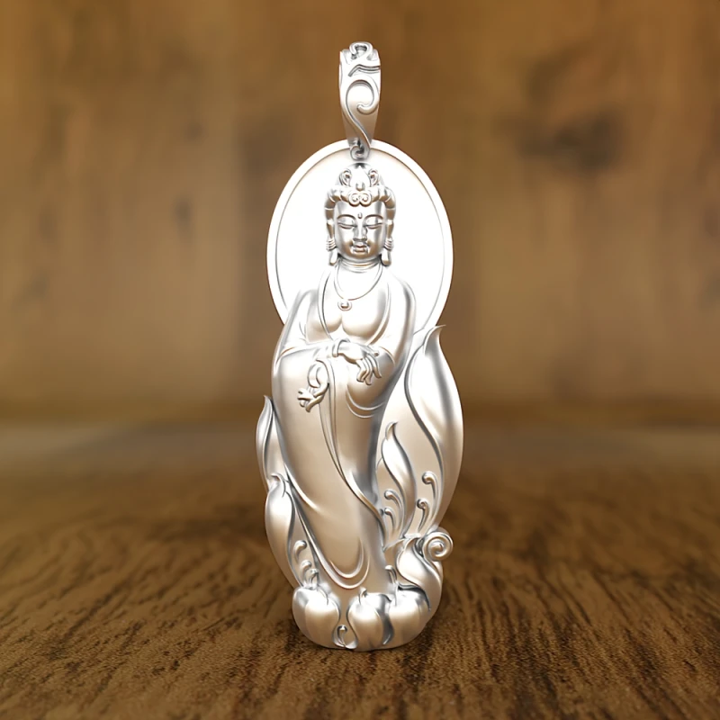 BOCAI S999 Sterling Silver Pendants for Women Men New Fashion Gold Plated Avalokitesvara Guardian Buddha Amulet Wholesale