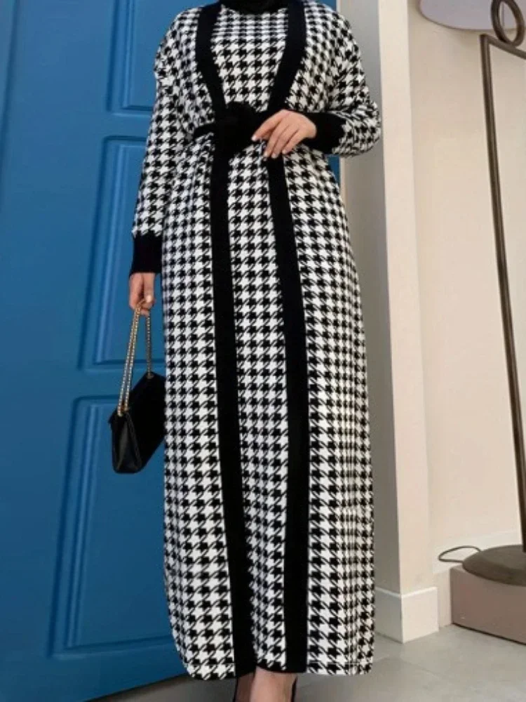 Abayas musulmanas Eid para mujer, Abrigo largo con vestido, conjunto de 2 piezas, chaqueta musulmana, bata larga marroquí, caftán Abaya de Dubai,