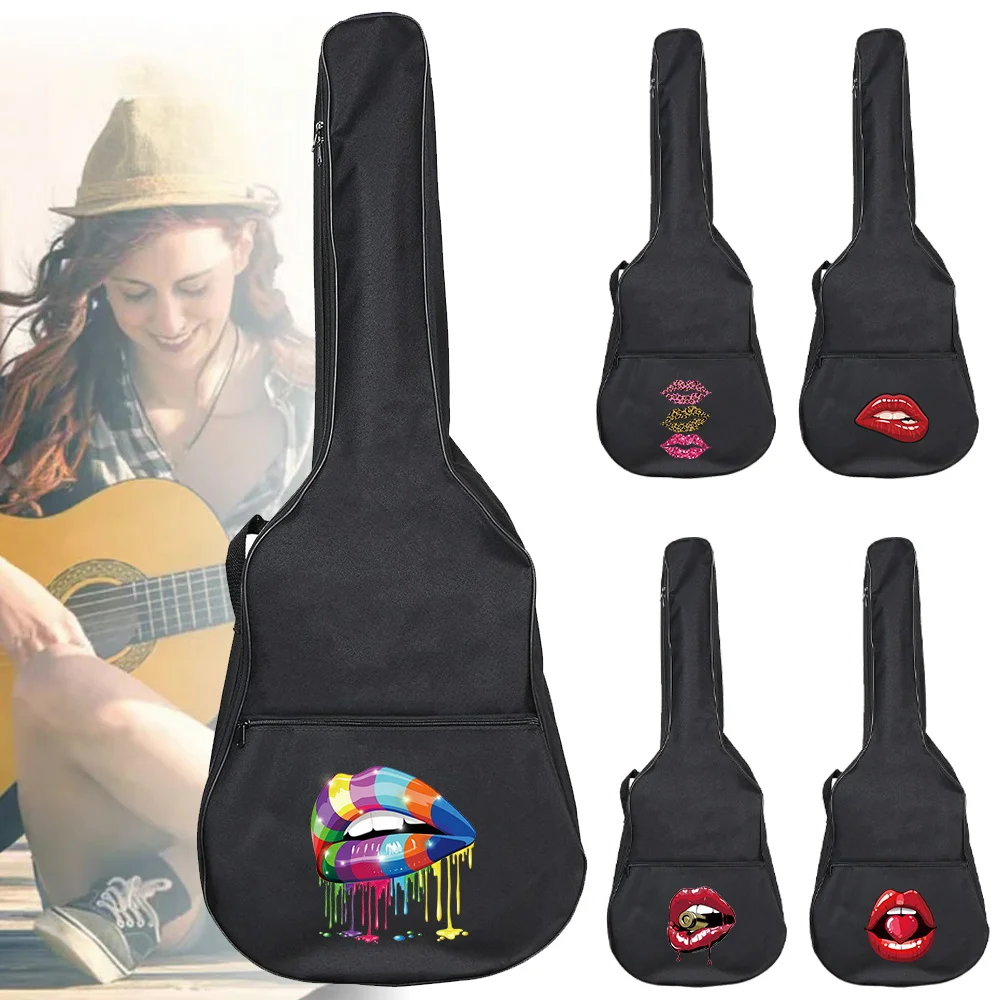 Funda impermeable para guitarra eléctrica, mochila Oxford para instrumento de 31 a 41 pulgadas, bolsa de transporte, serie con estampado de boca