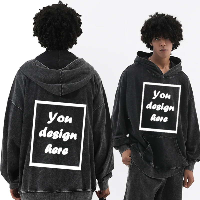 맞춤형 프린트 패턴, 두껍고 따뜻한 드롭 숄더 후드 스웨트셔츠, 남성 착용에 적합합니다.