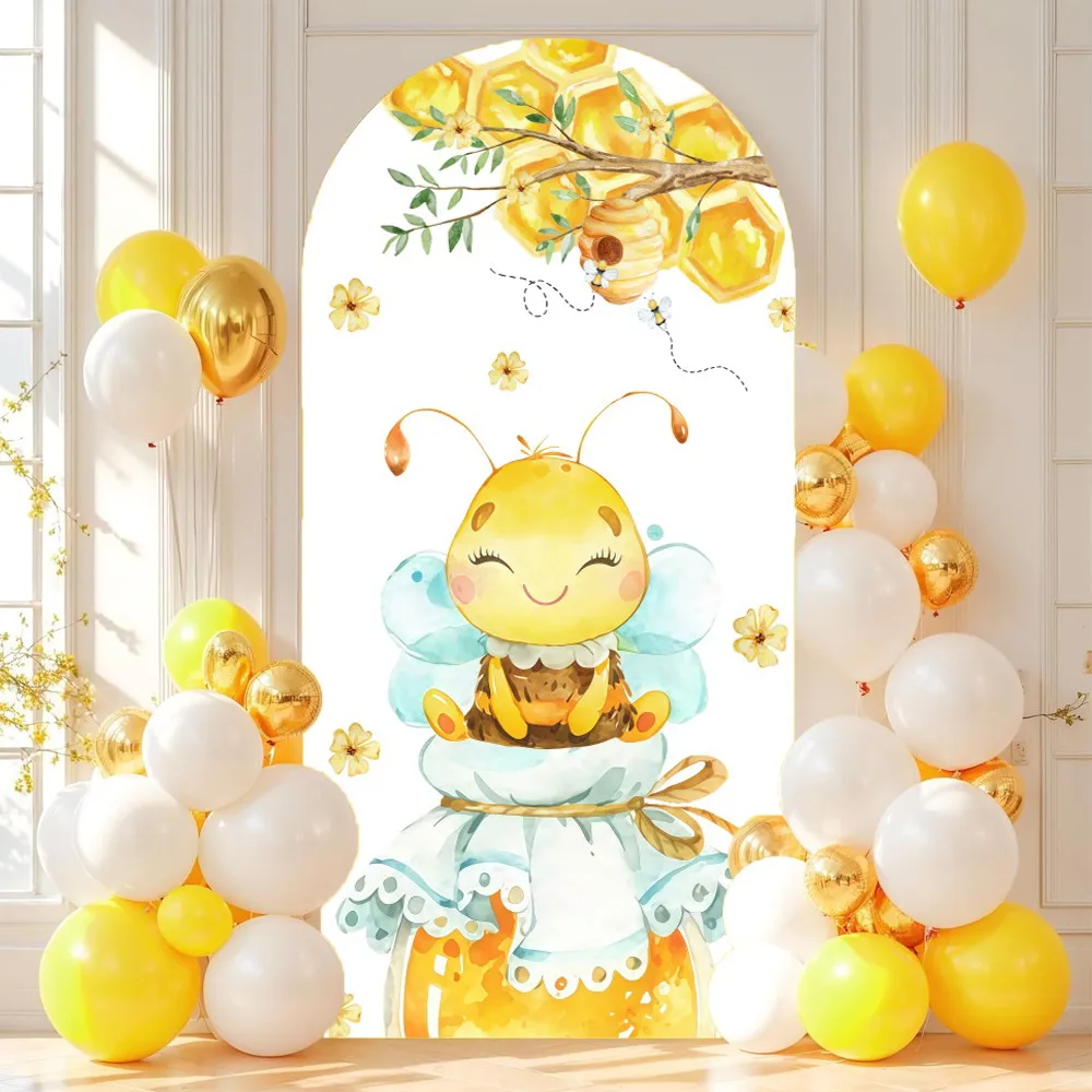 Sweet Honey Bee Baby Birthday Party Arch Backdrop Cover Sunflowers Baby Shower Kids Portrait Elastic Arch Photography Background