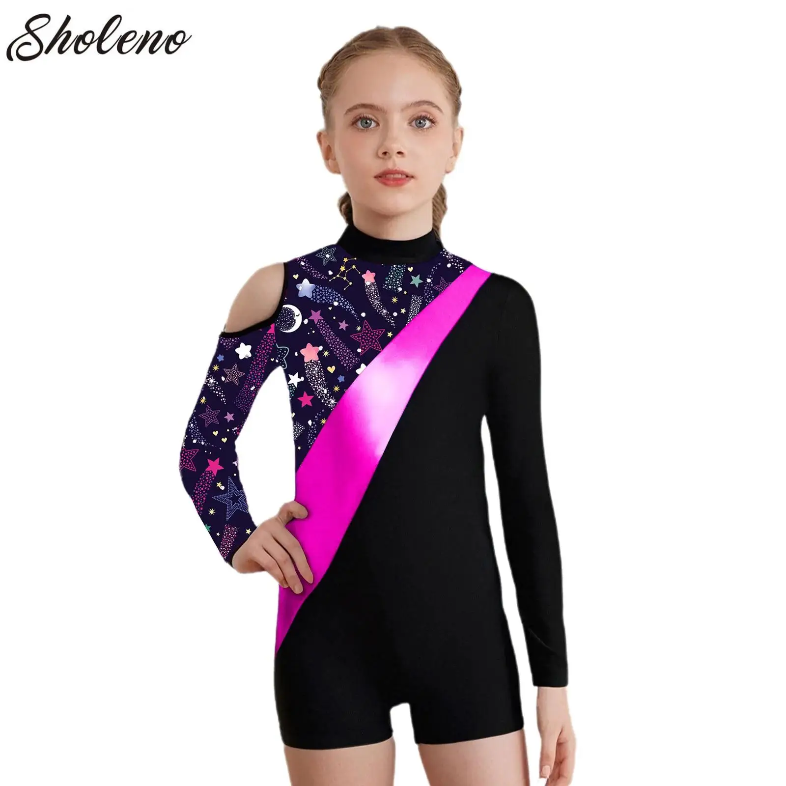 

Kids Girls Rhinestones Ballet Jersey Unitards Rhythmic Gymnastics Leotard Bodysuit Artistic Skating Costume Practice Dance Wear