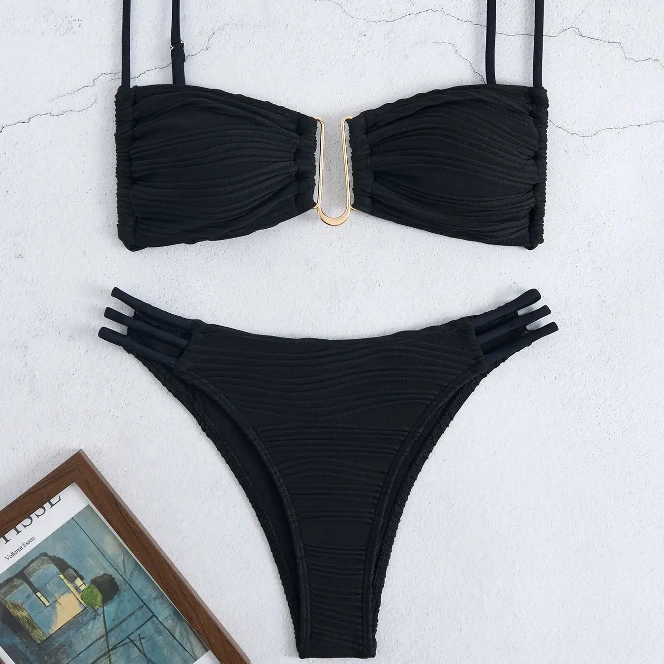 

DEKA U Neck Wrinkled Crinkled Bikini Women Swimwear Female Swimsuit Two-pieces Bikini set High Cut Bather Bathing Suit Swim