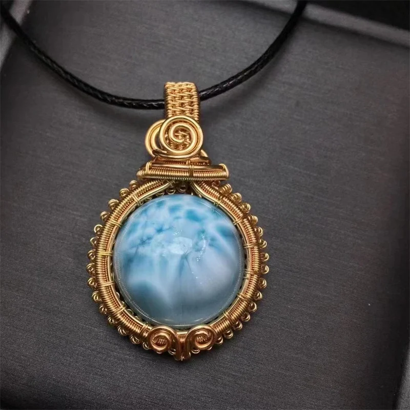 

Natural Copper Wire Wrapped Larimar Pendant Necklace Women Trendy irregularity Chain Jewelry Gift 1PCS