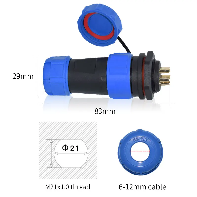 YXY SP21 5 pin waterproof connector back nut 2pin 3pin 4pin 5pin 7pin 9pin 12 pin IP68 Female plug male plug and socket