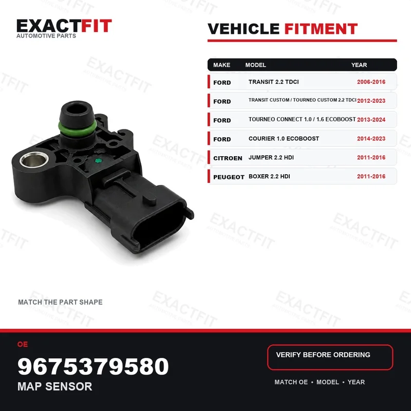 9675379580 MAP Boost Pressure Sensor 1682141 For Ford Transit Custom Tourneo Courier Citroen Jumper Peugeot Boxer 2.2 TDCi HDi