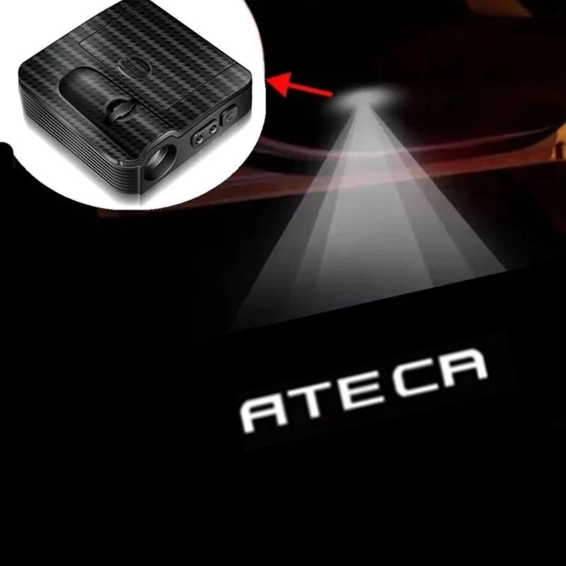 2PCS Wireless LED Car Carbon Fiber Pattern Welcome Lights Ghost Shadow Projector Lamp Accessories Applicable To All For Ateca