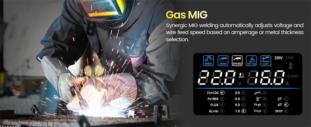 6 in 1 Welding Machine HZXVOGEN HVM270 Gas MIG Gasless MIG HF TIG MMA Plasma Cut Digital LED Screen IGBT Inverter 2T/4T