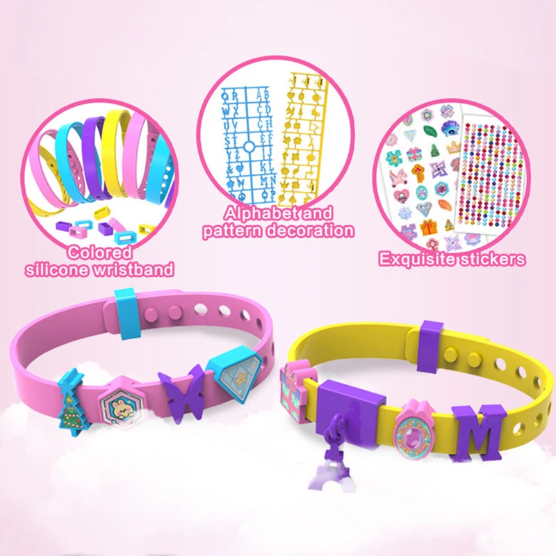 Zestaw do samodzielnego wykonania bransoletki z koralików dla dziewczynek, ręcznie robiona zabawka, zawieszki z alfabetem, bezpieczna elastyczna nić, dla dzieci w wieku 3+ lat, edukacyjna zabawka do rękodzieła dla dzieci.