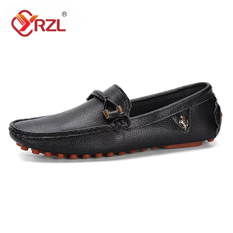 YRZL-mocassins de couro artesanais masculinos, sapatilhas casuais pretas para dirigir, mocassins azuis de slip-on, plus size 46 47 48, 2024