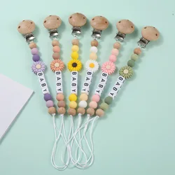 1pc Baby Personalized Name Pacifier Clips Chain Sunflower Pacifiers Clip Safe Teething Soother Chew Toy Nipple Dummy Holder