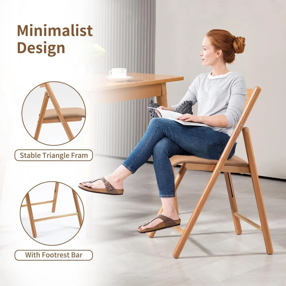 MEFUN-Chaises Pliantes en Bois, Rembourrées avec Coussin en Faux Cuir, Portable et Assemblé, pour Salle de Bain, 2 Paquets