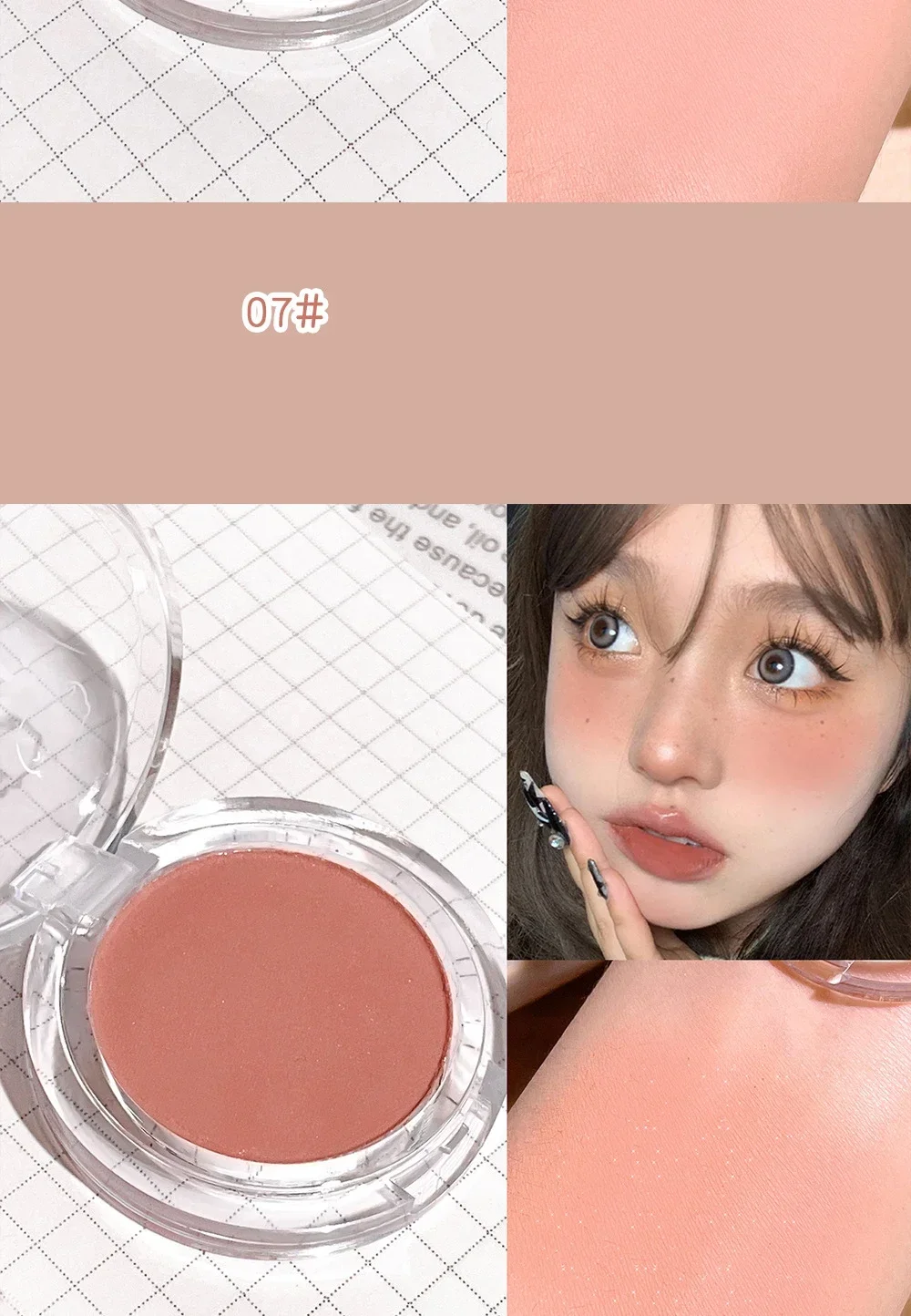 Monochrome Rouge-Palette, rosafarbenes, orangefarbenes, weiches Rouge-Puder, natürliche Wangenfarbe, Gesichts-Make-up, matte Rouge-Contour-Schattenpalette für Mädchen – Detail 8