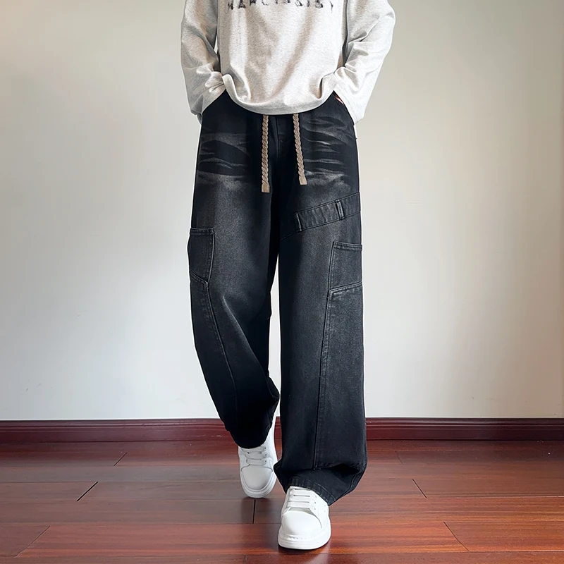 

Повседневная рабочая одежда Брюки Джинсы большого размера Модные свободные прямые широкие брюки Мужские весенне-осенние удобные джинсы Мужские