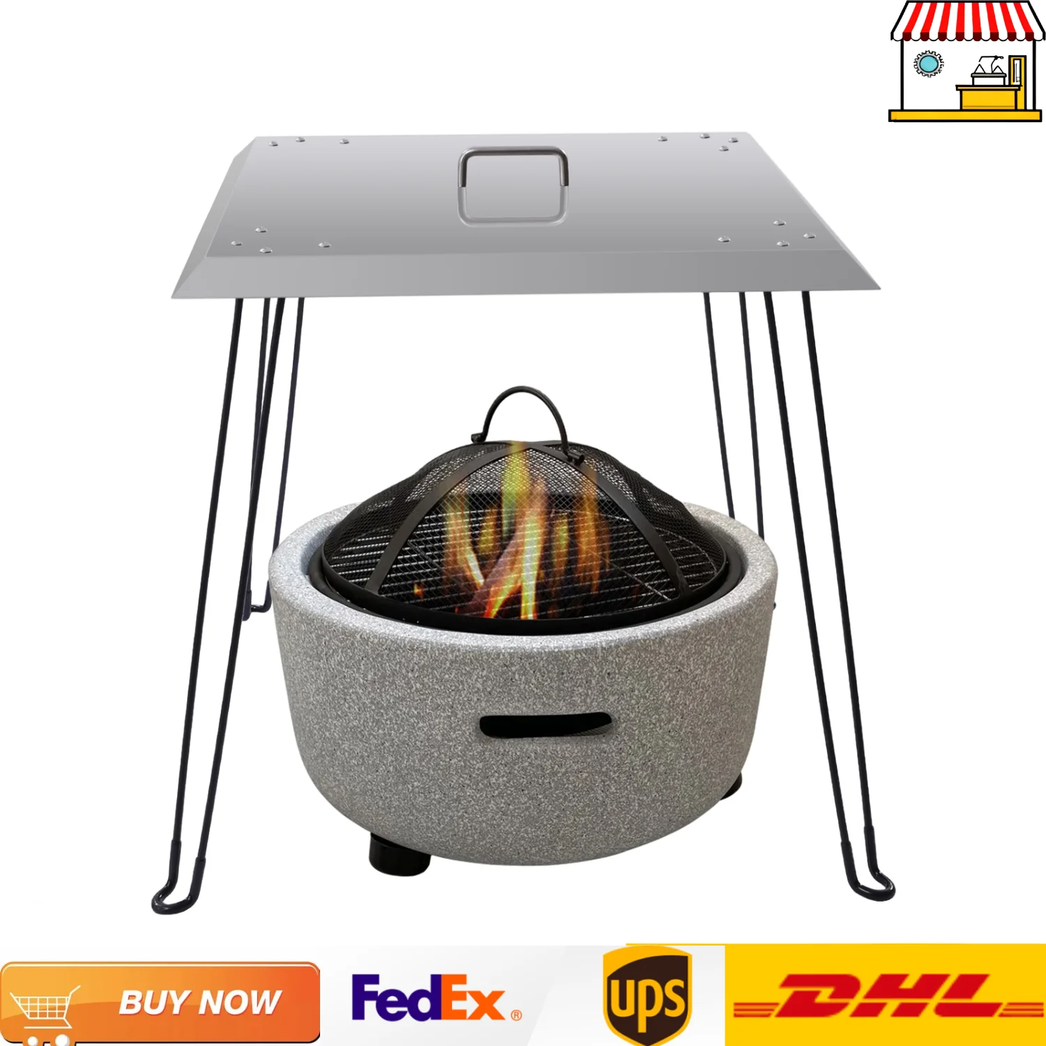 

Outdoors Fire Pit Heat Deflector,Stainless Steel Fire Pit Burner Cover with Carrying Handle Pushes Heat Down and Out 24*24*24"