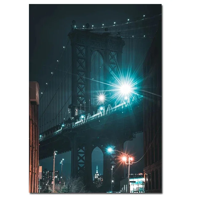 New York Skyline Night Landscape Canvas Paintings Photography Photos Posters and Prints Wall Art Pictures for Home Wall Decor