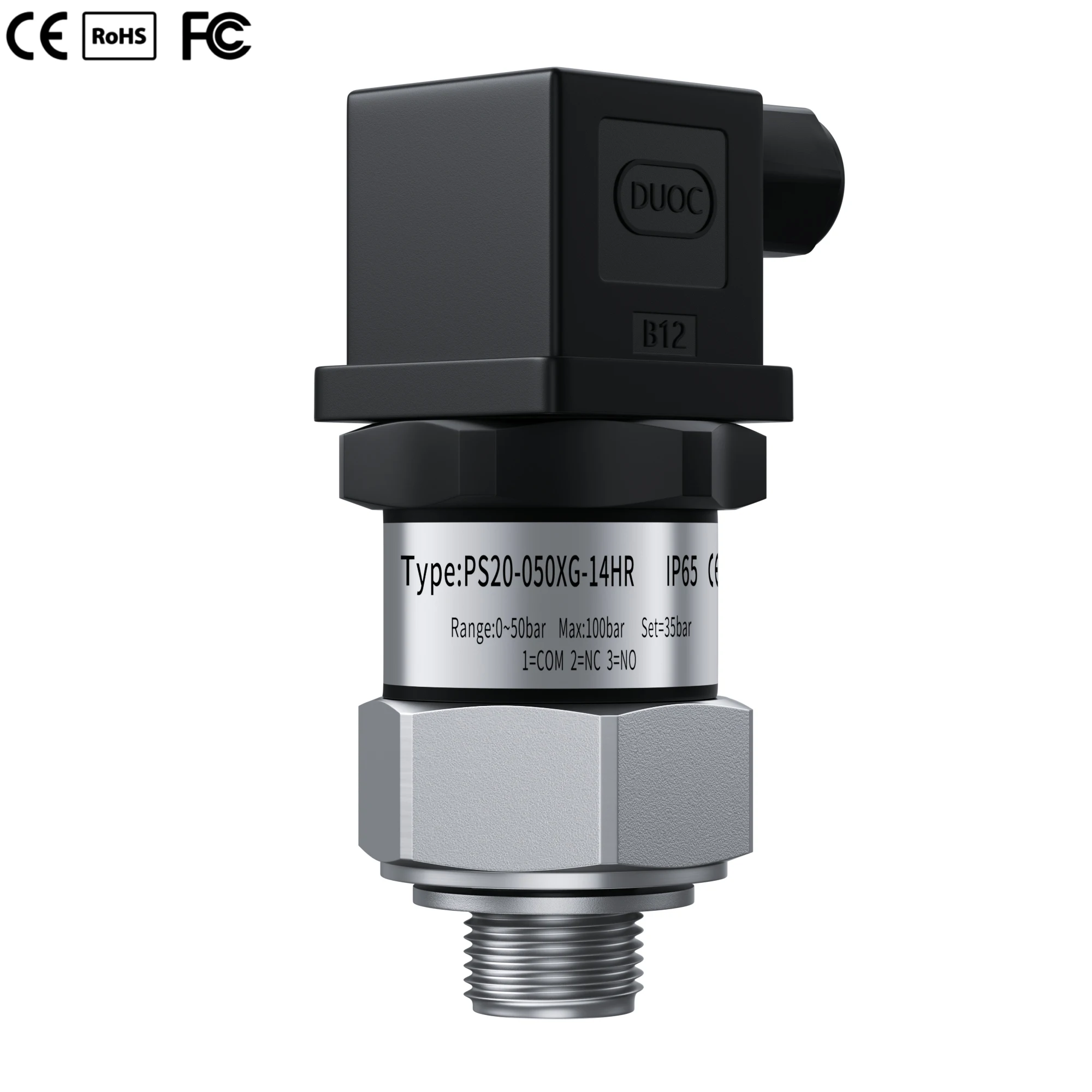 

0-200bar 0-250bar 0-300bar Mechanical Pressure Switch IP65 304SS Stainless Steel Piston NPT1/2 Thread NO+NC Pressure Control