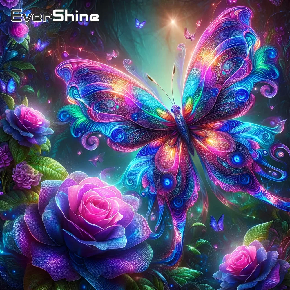 

Evershine Diamond Mosaic House Landscape Full Drill Painting Butterfly Picture Of Rhinestones Embroidery Rose Flower Home Decor