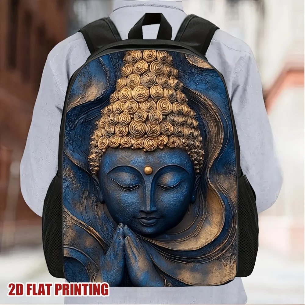 A Blue Buddha Statue, Tranquil Art Print Backpack - Lightweight and high-capacity travel bag with adjustable shoulder straps