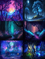 Psychedelic Forest UV Reactive Theme Plant Nature Tree Wall Misty Jungle Neon Bedroom Vinyl Backdrop Decor