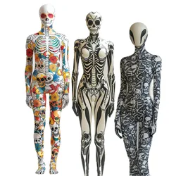 Halloween Skeleton 3D Printing Holiday Party Punk Jumpsuit and Mask Onesie Skull Alien Cosplay Costume Bodysuits Rompers