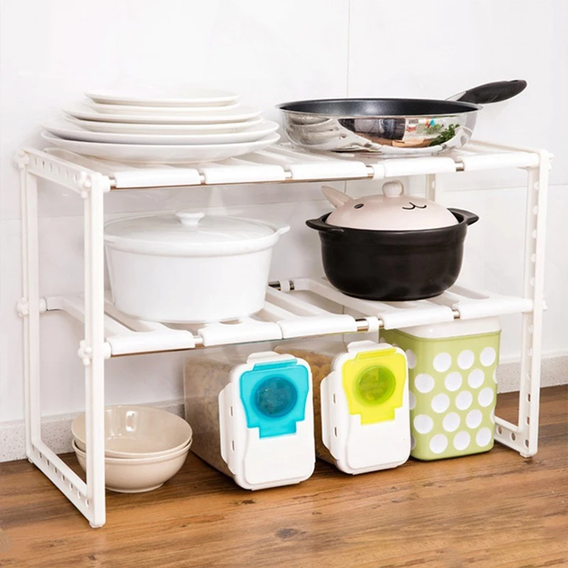 Adjustable Storage Rack Under Sink Organiser for Dishes Pot Plate Extendable Cabinet Under Sink Storage Shelve Kitchen Bathroom