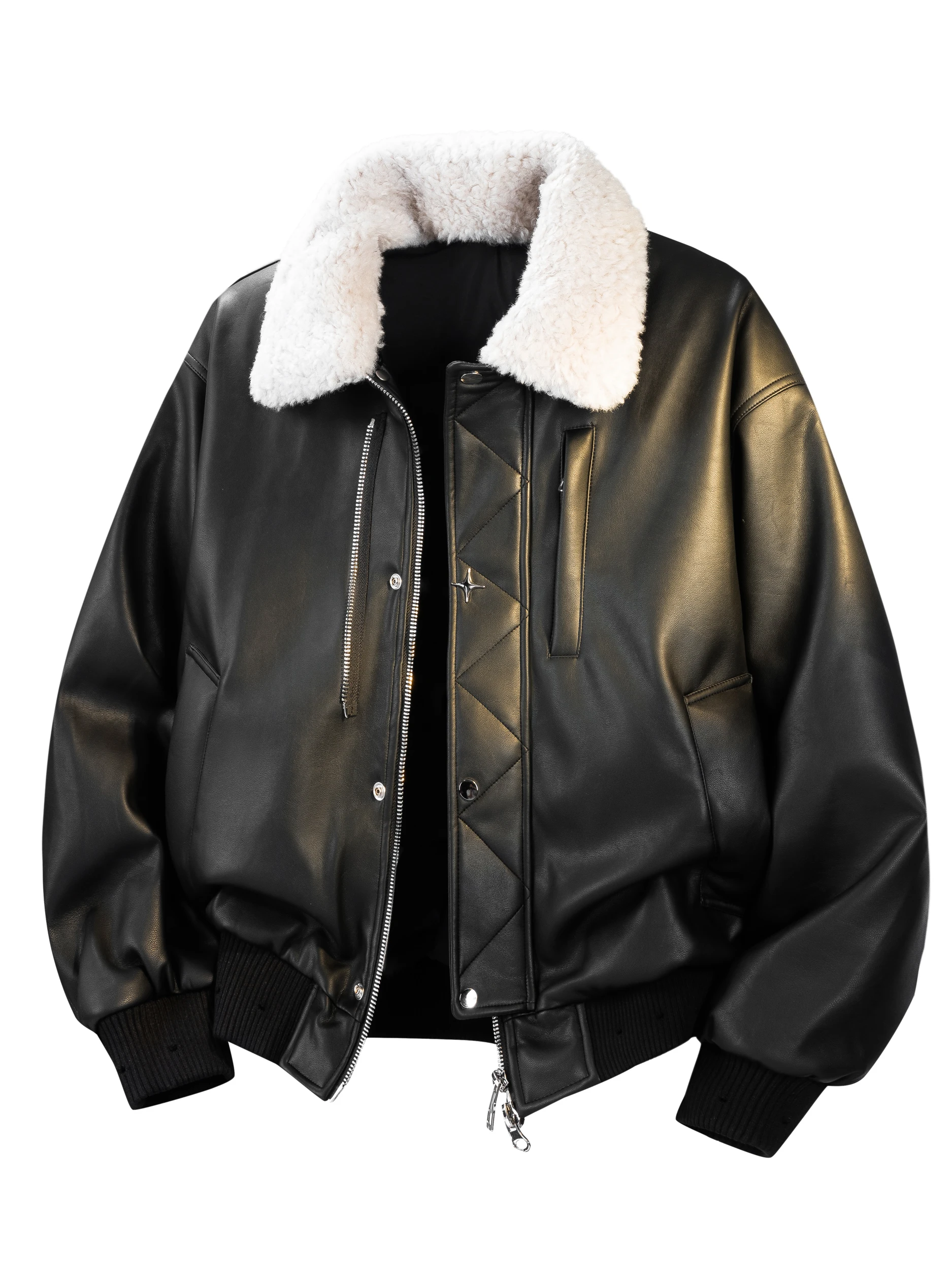 الراقية الأمريكية الرجعية الجلود Jaet أسفل معطف الرجال فرو الضأن طوق Sli فضفاض أسفل معطف Jaet الشباب ular يوميا... #3