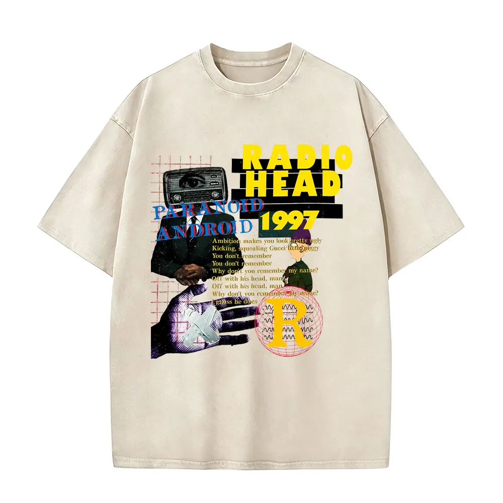 Gewaschenes Vintage Rock Band Radiohead in Rainbows Grafik-T-Shirt für Männer und Frauen Retro Hip-Hop Oversized T-Shirts Herren Gothic T-Shirts – Detail 7