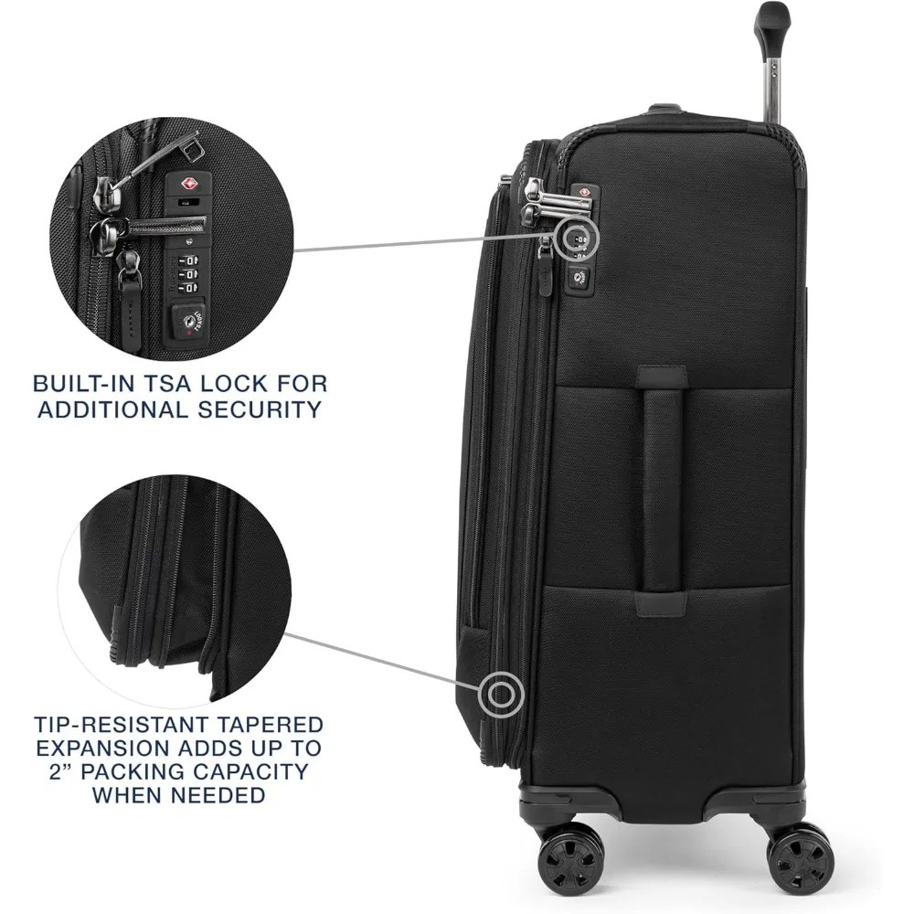 Mala de bagagem giratória de 8 rodas expansível leve com trava TSA Bolsa de viagem unissex