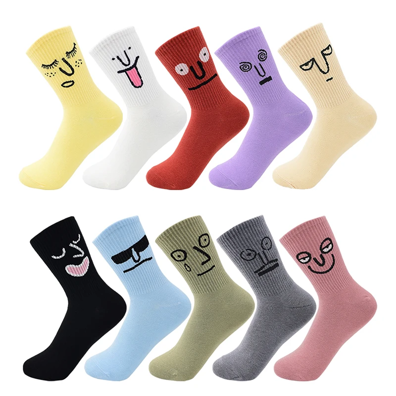 5/10 Pairs Australian Harajuku Women Unisex Funny Expression Socks Female kawaii Breathable Surprise Mid Tube Socks Dropshopping