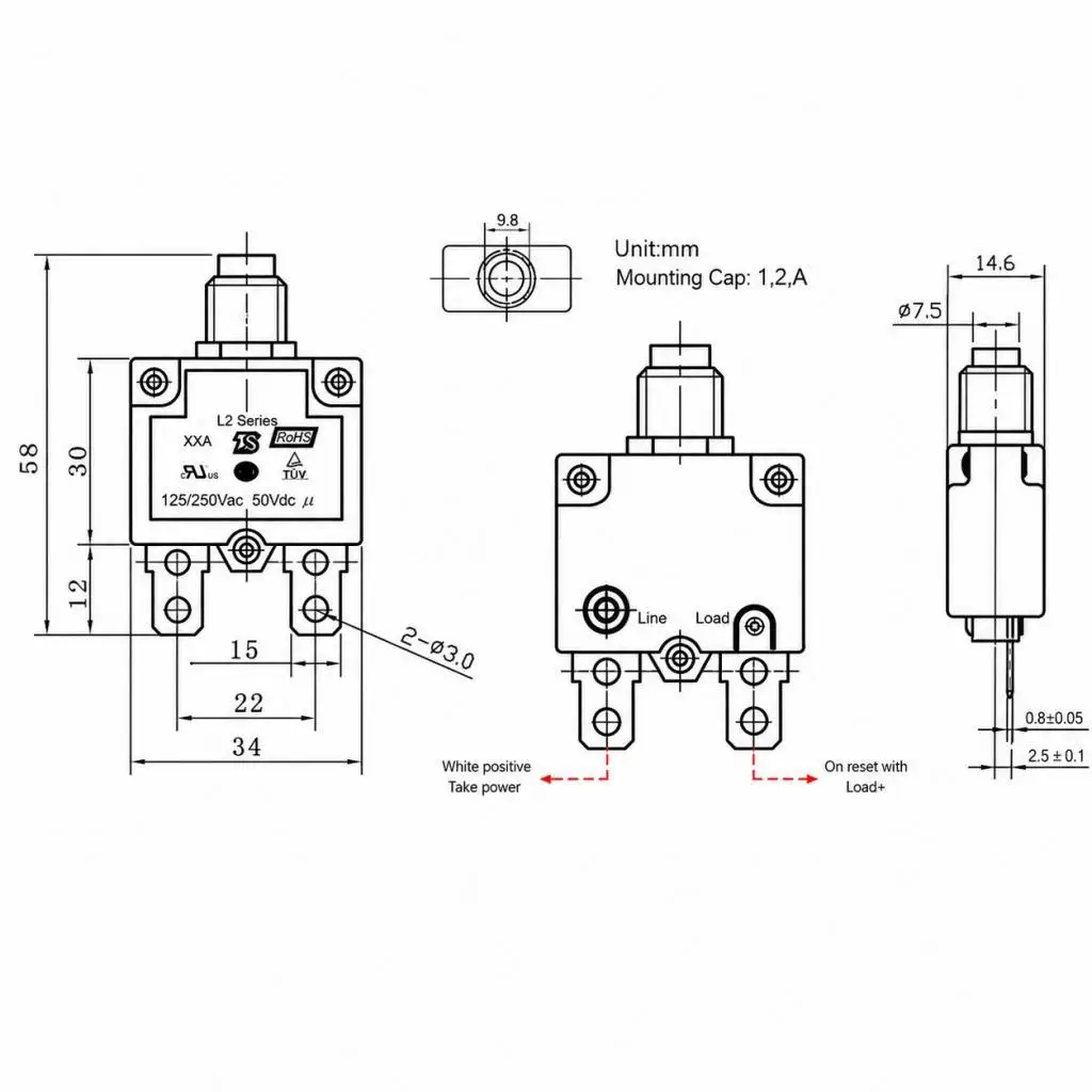 Manual Reset Overload Protector Circuit Breaker Switch Waterproof Electrical Wood Filled for Trucks Ships Automotive