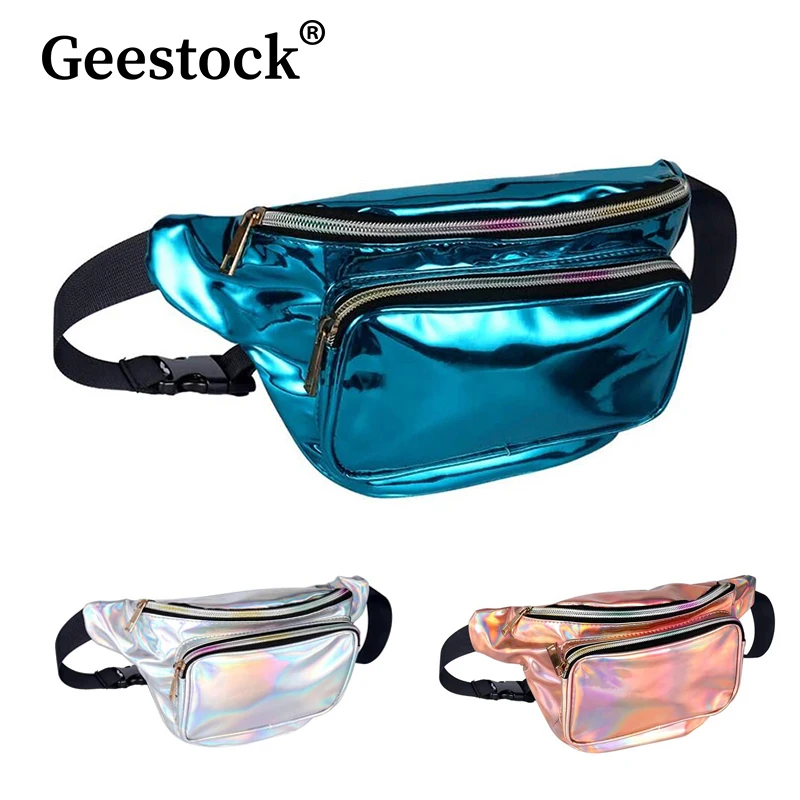 Geestock Fashion Waist Bag Women PVC Adjustable Fanny Pack Holographic Bag for Travel, Party, Hiking Running, Shopper Waist Pack