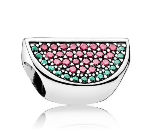 

Genuine 925 Sterling Silver Bead Charm Pave Watermelon With Full Crystal Beads Fit pan Bracelet & Necklace Diy Jewelry