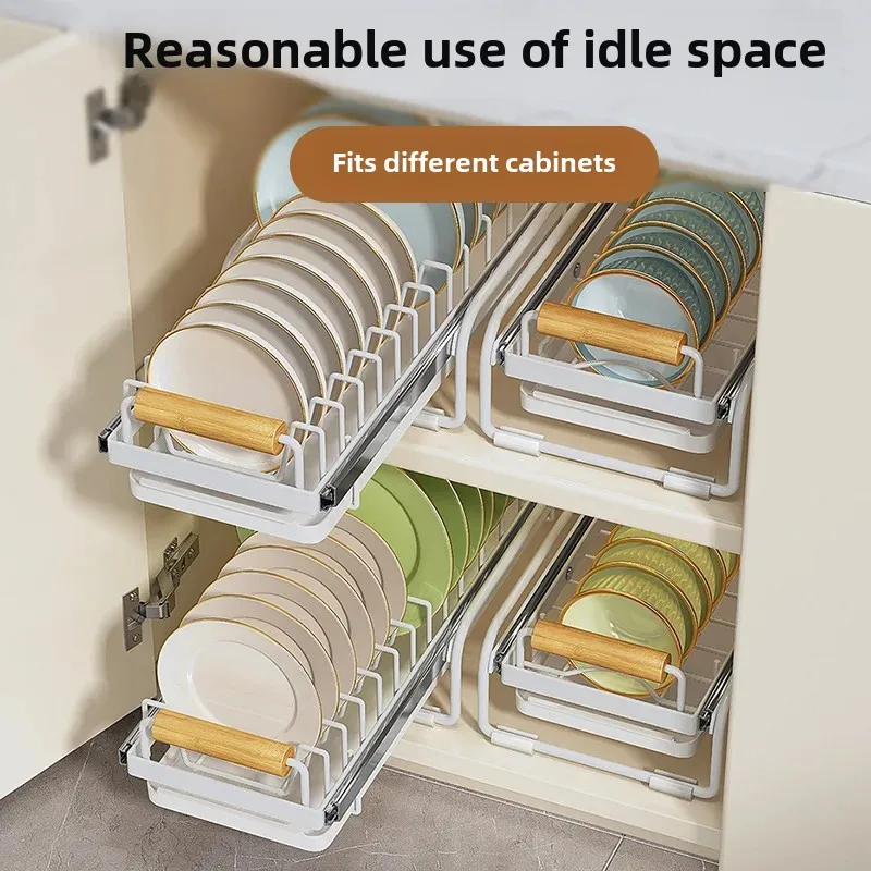 Kitchen Dish Drying Rack Slide-Out Cabinet Storage Under Sink Cutlery Rack No-Drill Installation for Easy Setup