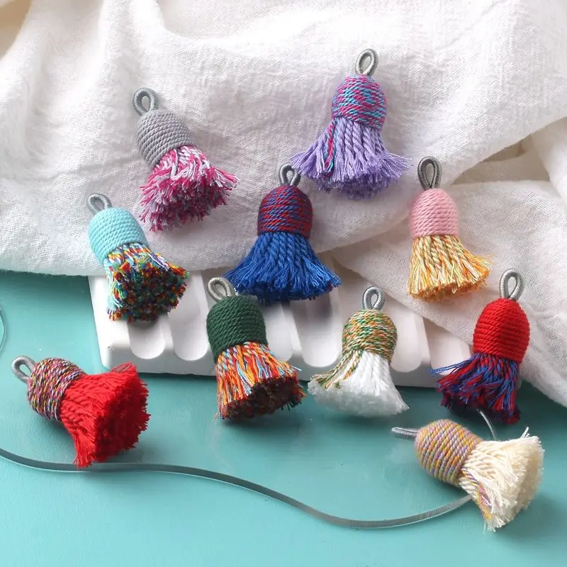 Multi-color ethnic style short round hat small badminton fringed DIY handmade earrings pendant decorative material accessories