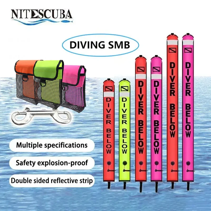 

1.2m 1.5m 1.8m scuba diving colored marker buoy safety inflatable SMB buoy set 30m aluminum alloy wire spool finger coil