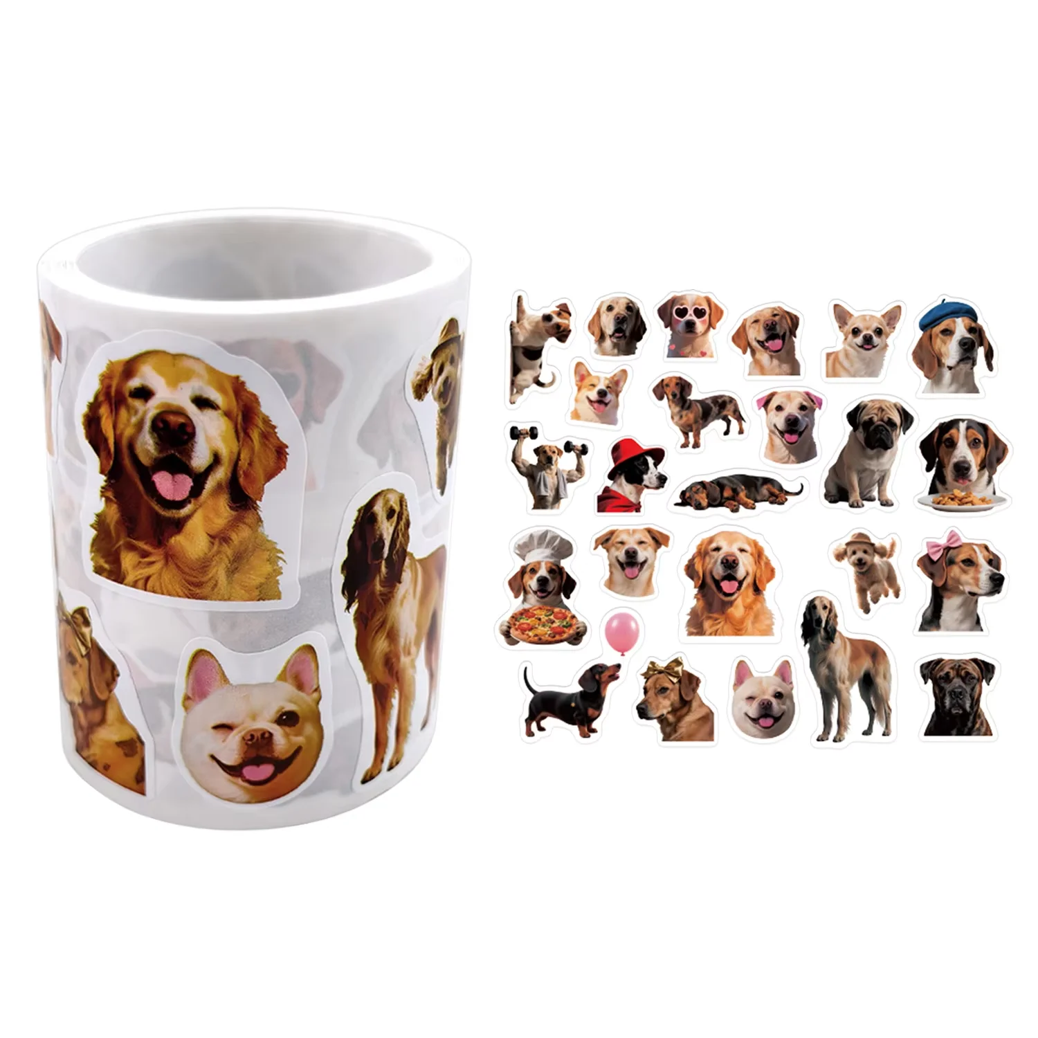1 Rolle (500 Stück) 24 unregelmäßige, liebenswerte Hunde, wasserfeste Vinyl-Aufkleber, wiederverwendbar, keine Rückstände, DIY-Basteldekoration, Haustiere, Scrapbook-Etikett
