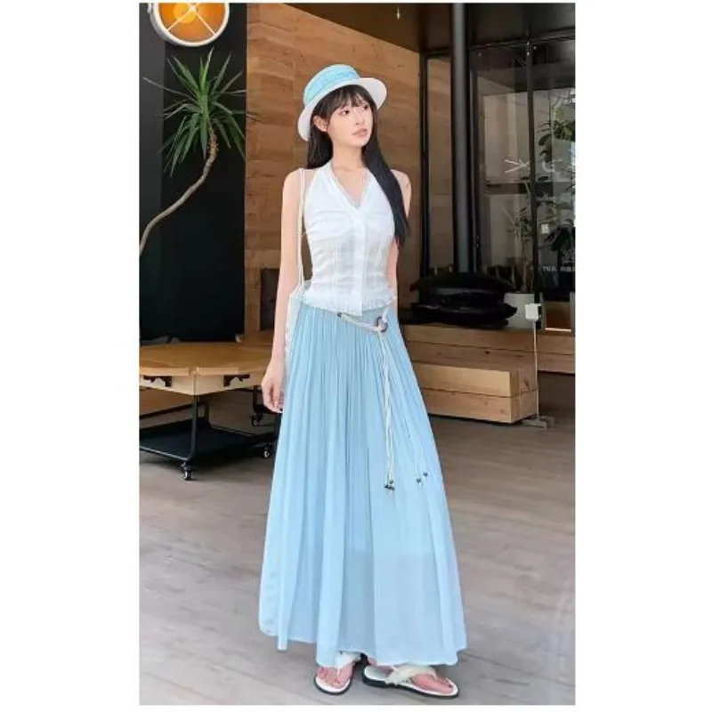 

Boho Women's Skirt Cotton Linen Yellow Female Skirts High Waist Harajuku 2025 Trend Luxury Elegant Vintage Long Skirt with Belt