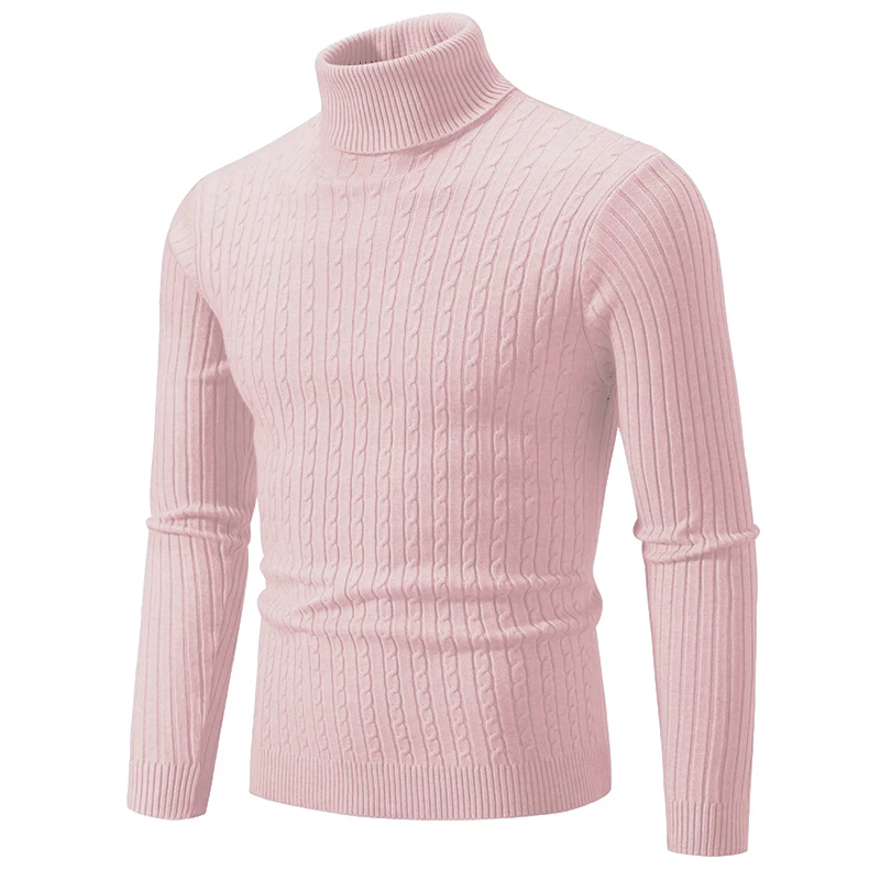 New Men's Twist High Neck Pullover Knit Sweater Fashion Casual Solid Color Men's Simple Versatile Warm Sweater