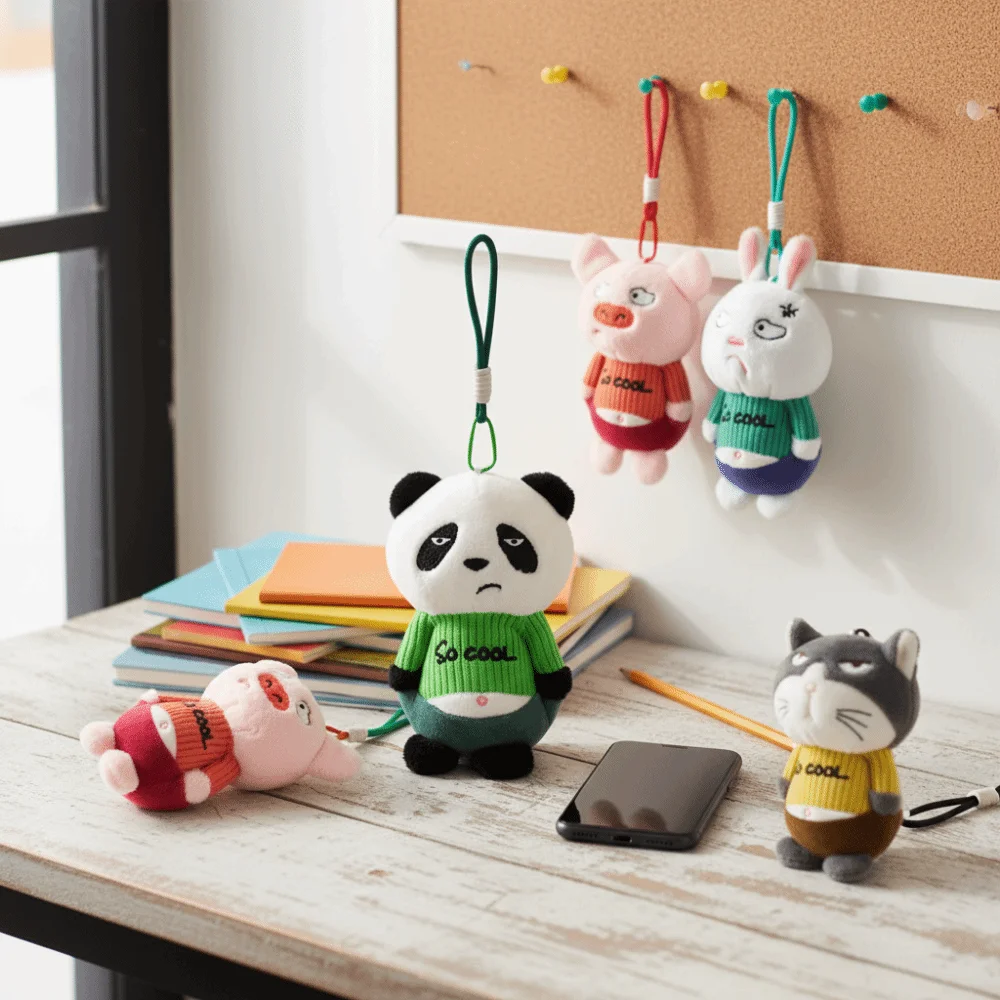 Same Style Pink Color Pig Keychain Nylon Rope Soft Plush Plush Keychain Funny Expressions Creative Gifts Keychain Birthday Gift