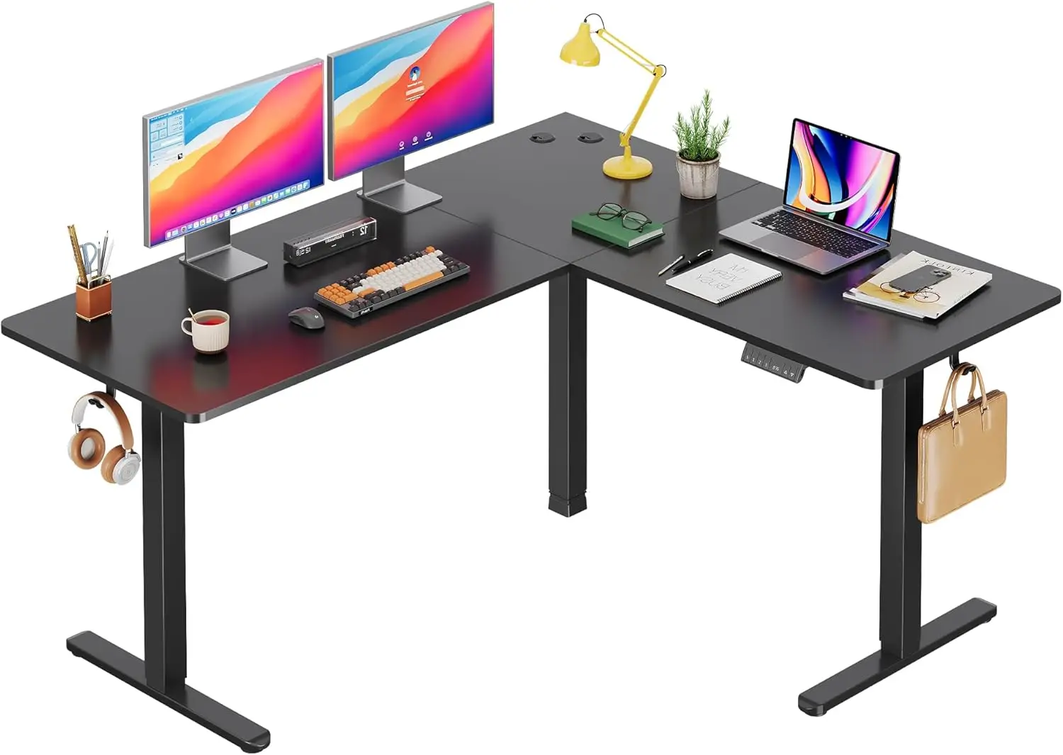 

L Shaped Standing Desk Adjustable Height, Dual Motor Electric Corner Standing Desk, 63x55 inch Sit Stand up Home Office Desk wit